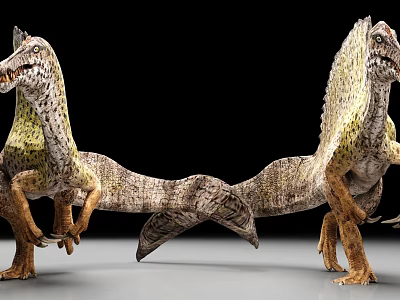Detailed 3D Rendering Of Two Spiked Back Dinosaurs With Interconnected Tails 3d model
