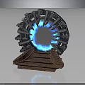 Futuristic SciFi Portal Device With Blue Glowing Ring And Rusty Metallic Base