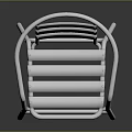 Modern Silver Metal Leisure Chair With Curved Armrests And Slatted Seat Back Design