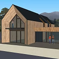 Modern Detached House With Wooden Exterior Black Roof Large Windows And Scenic Tree