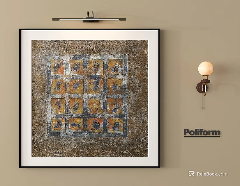 Poliform Interior With Abstract Square Painting And Wall Lamp Decor 3d model
