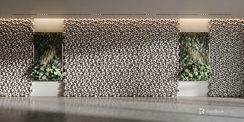 Modern Background Wall With 3D Circular Elements And Green Plants 3d model 