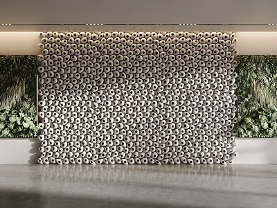 Modern Background Wall With 3D Circular Elements And Green Plants 3d model
