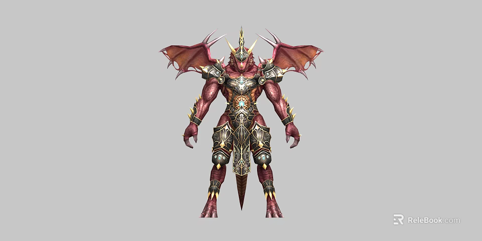 Game Movie Character Red Skinned Demon Warrior With Golden Armor And Wings 3d model 