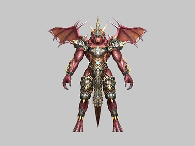 Game Movie Character Red Skinned Demon Warrior With Golden Armor And Wings 3d model