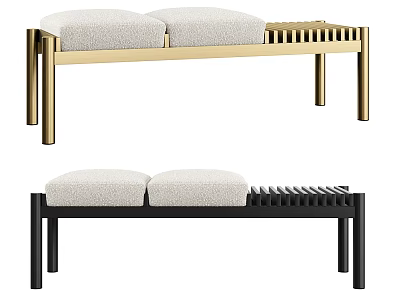 Modern Upholstered Sofa Bench With Golden And Black Metal Legs And Padded Seats 3d model