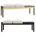 Modern Upholstered Sofa Bench With Golden And Black Metal Legs And Padded Seats