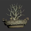 Decorative Bowl Sculpture With Tree Shaped Center And Small Animal Figures