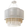 Elegant Modern White Chandelier With Vertical Striped Design And Beaded Bottom