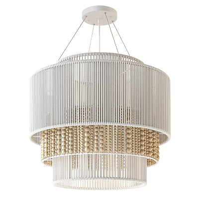 Elegant Modern White Chandelier With Vertical Striped Design And Beaded Bottom 3d model