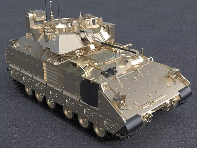Golden Military Tank Model with Turret Tracks Antenna and Detailed Armor 3d model