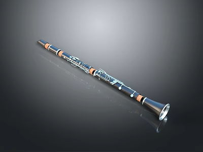 Sleek Black Clarinet With Metal Keys And Brown Accents For Daily Household Use 3d model