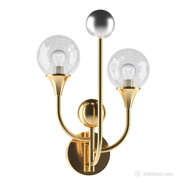 Elegant Modern Wall Lamp With Golden Frame And Transparent Spherical Shades 3d model 