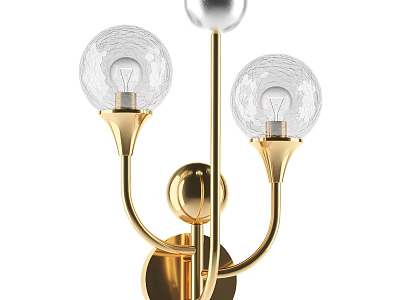 Elegant Modern Wall Lamp With Golden Frame And Transparent Spherical Shades 3d model
