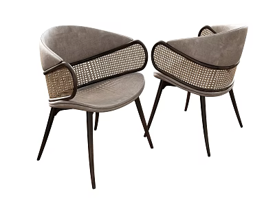 Modern Gray Dining Chairs With Woven Design And Dark Wooden Legs 3d model