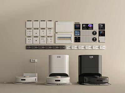 Smart Machines For Smart Home Including Robotic Vacuums Control Panels And Sockets 3d model