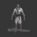 Mythical Warrior Character In Silver Metallic Armor With Large Blade Weapon Standing Pose