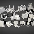 White Public Chair 3D Model Design With Various Public Facility Parts And Components