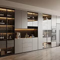 Modern Sideboard With Glass Display Doors LED Lighting Wine Bottles And Coffee Machine