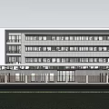 Modern White Office Building Facade With Glass Windows And Urban Greenery