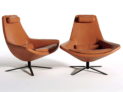 Brown Leather Leisure Chairs With Modern Design Comfortable Backrest And Black Metal Spider Leg Base 3d model
