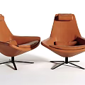 Brown Leather Leisure Chairs With Modern Design Comfortable Backrest And Black Metal Spider Leg Base