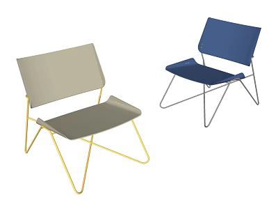 Modern Gray and Blue Single Chairs with Metal Frame for Minimalist Interior 3d model