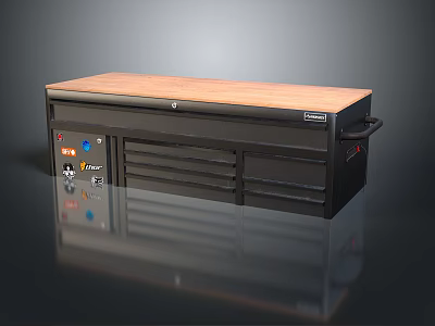 Black Tool Cabinet With Wooden Top And Storage Drawers For Workshop Use 3d model
