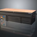 Black Tool Cabinet With Wooden Top And Storage Drawers For Workshop Use