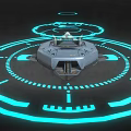 Futuristic Circular Platform With Blue Glowing Rings And Tech Interface Elements 3d model