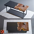 Natural Wooden Coffee Table With Live Edge Top And Black Metal Legs On Woven Rug