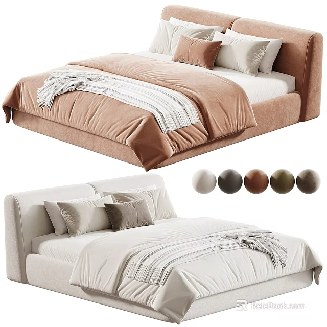 Modern Double Bed With Color Options Pillows Blankets And Soft Bedding 3d model