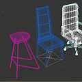 Ergonomic Blue Office Chair With Armrests And Wheels Alongside Gray Chair And Wooden Stool
