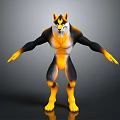Anthropomorphic Wolf Character 3D Model in Standing Pose with Yellow Black White Fur