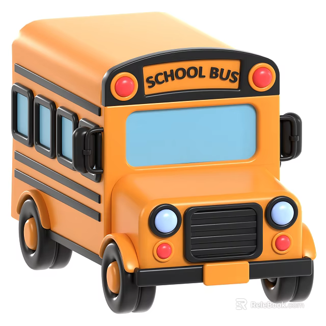 Orange School Bus Toy With Front Window Headlights And Black Accents 3d model 