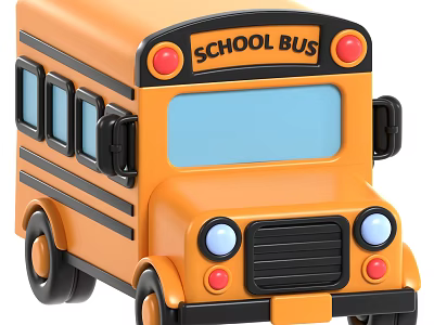 Orange School Bus Toy With Front Window Headlights And Black Accents 3d model