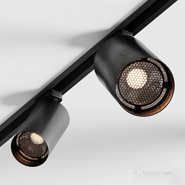 Modern Black Adjustable Track Downlights And Spotlights With LED Bulbs 3d model