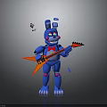 Blue Rabbit Robot Playing Orange Electric Guitar With Floating Musical Notes 3d model