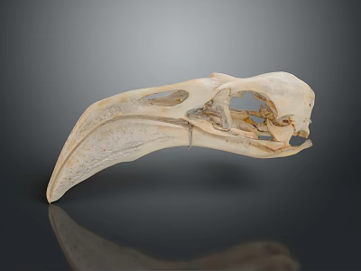 Bird Animal Skull With Long Beak Light Color On Dark Background With Reflection 3d model