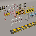 Public Traffic Safety Barriers With Yellow Black Red White Stripes Restoration Signs And Speed Bumps