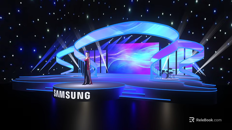 Samsung Branded Stage With Blue Lighting And Performer 3d model 