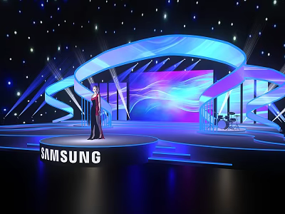 Samsung Branded Stage With Blue Lighting And Performer 3d model