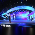 Samsung Branded Stage With Blue Lighting And Performer 3d model
