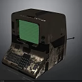 Vintage Computer Terminal Design With Green Screen Mechanical Keyboard And Metallic Worn Case