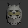 Silver Metallic Helmet With Cat Ear Design And Yellow Futuristic Visor