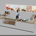 Modern Restaurant Counter With Food Display Cabinets And Fresh Food Items