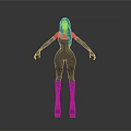 Woman in Black Tight Fitting Outfit with Long Gloves and High Heels against Gray Background