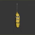 Yellow Banana Character With Angry Face Hanging From Metal Hook And Legs