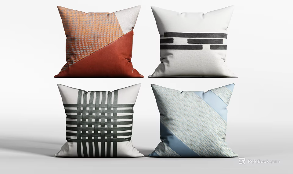 Decorative Pillows With Modern Geometric Patterns Striped Grid And Textured Designs 3d model