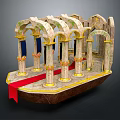 Detailed Ancient Architecture With Arched Design Stone Columns Red Strip And Ornate Decorations